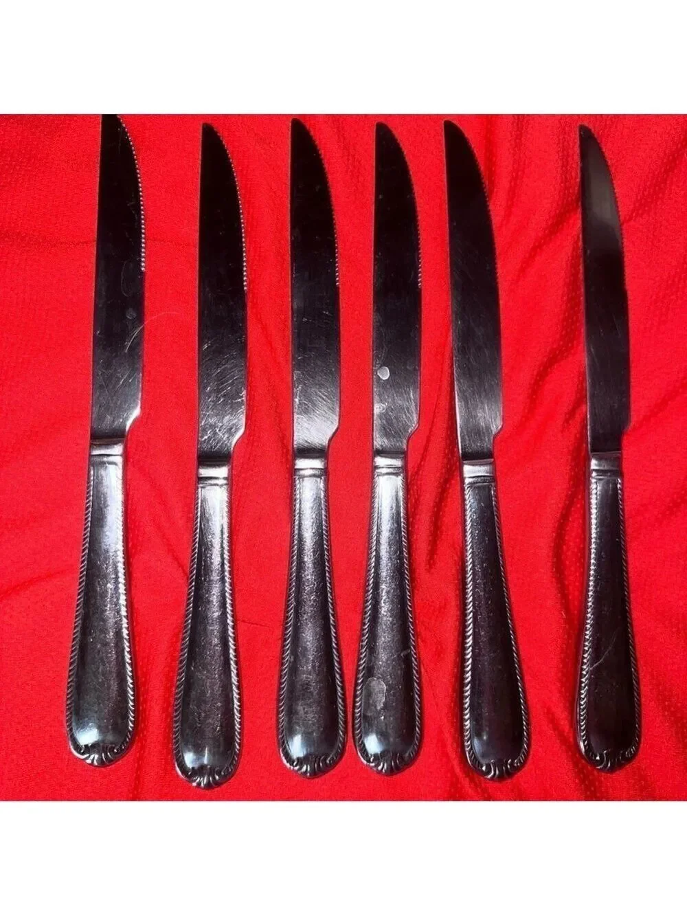 Reed & Barton DOMAIN Stainless 18/10 Glossy Rope Edge Steak Knives Set Of 6